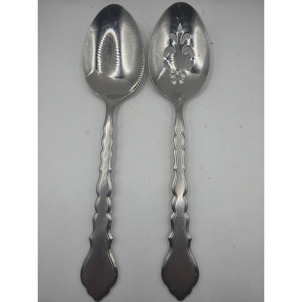 Oneida Community Stainless CELLO Set of 2 Serving Spoon/Slotted Spoon